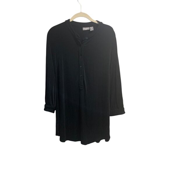 Chicos Travelers Womens Black Henley Slinky Tunic Top L Side Slit Office - Picture 1 of 4